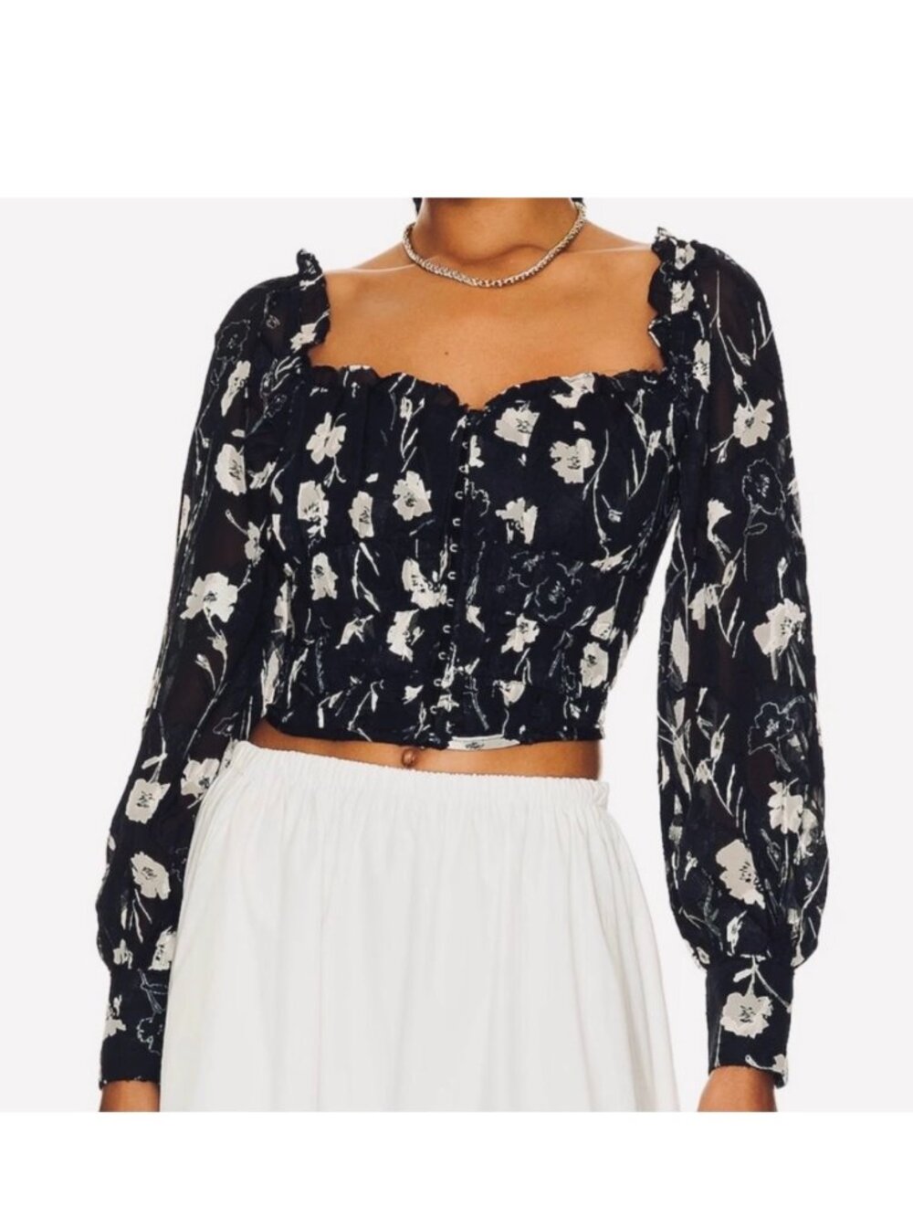 ASTR The Label Black and Cream Floral Blouse